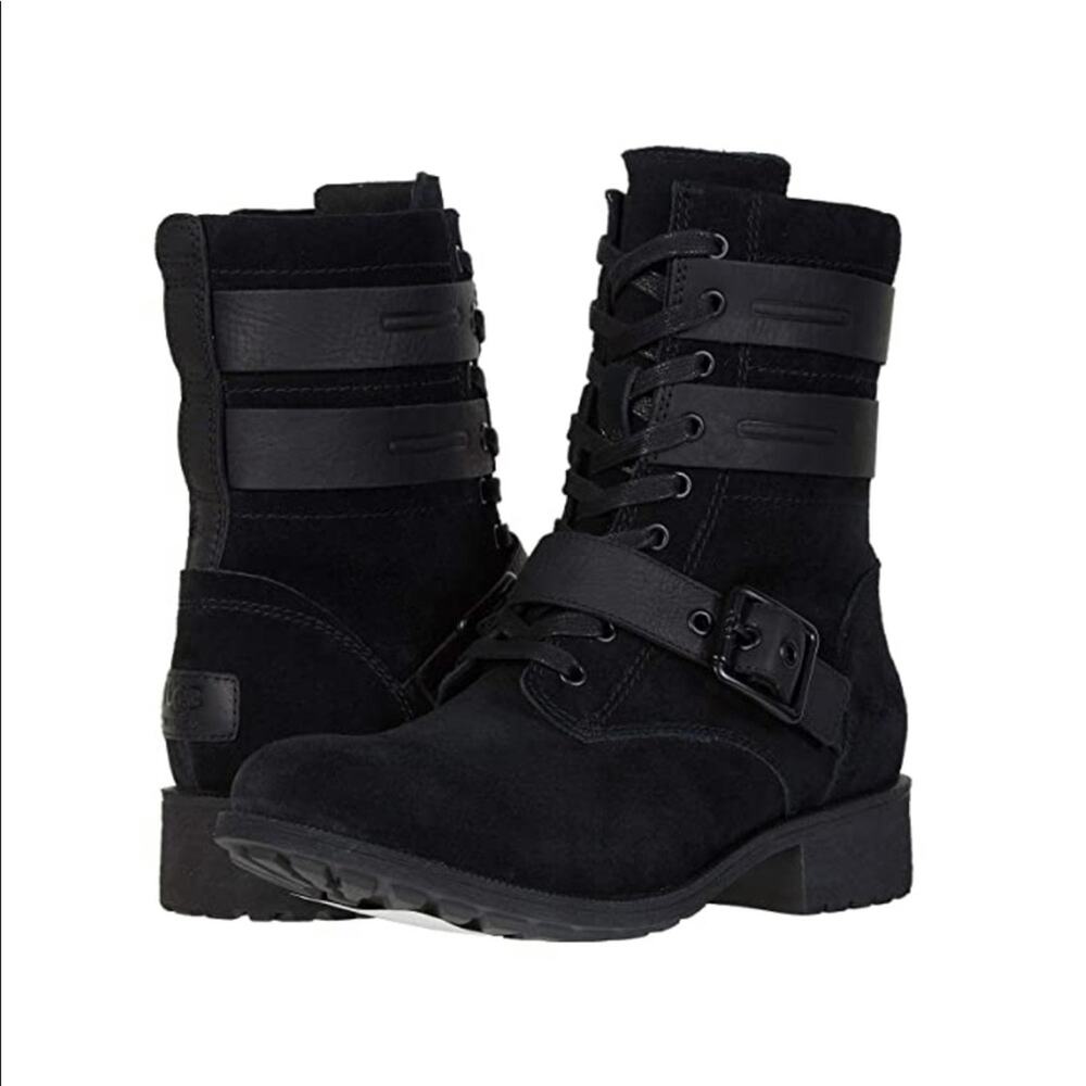 Ugg Women's 5 Zia Combat Ankle Boots Suede Leather Moto Lace Up